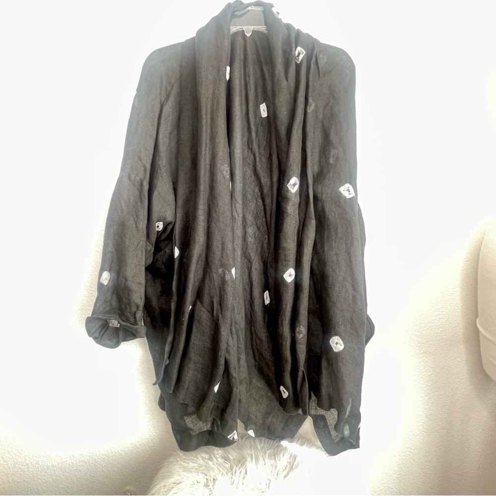 ESKANDAR Wide A-Line Jacket Top Mid Plus Length Open Front 100 Percent Linen